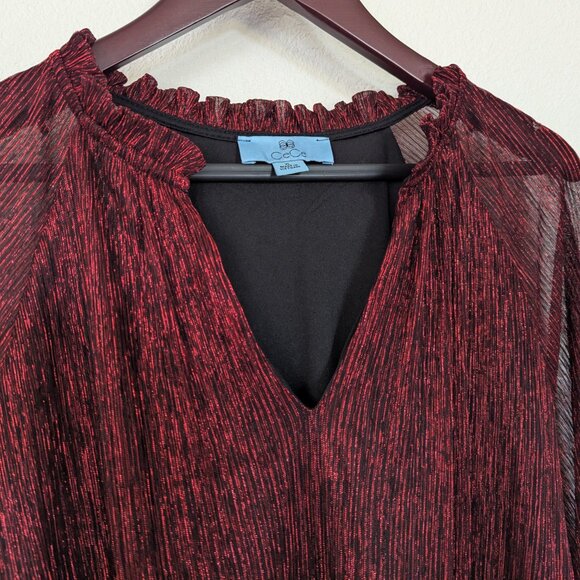 CeCe Women Red Metallic Puff-Sleeve Ruffled Mini Dress Holiday New Years Part XL - Picture 2 of 8